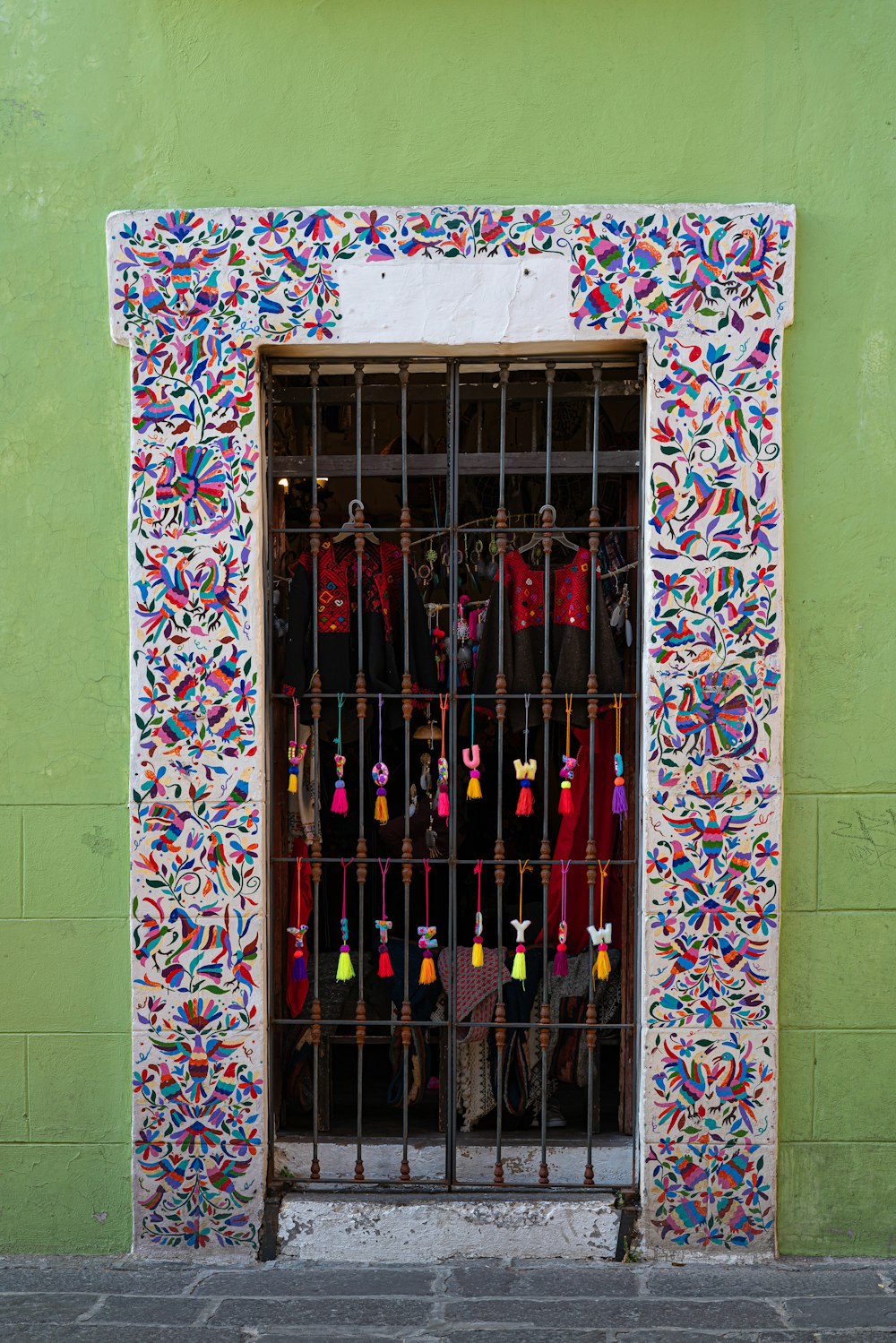 red and white floral window