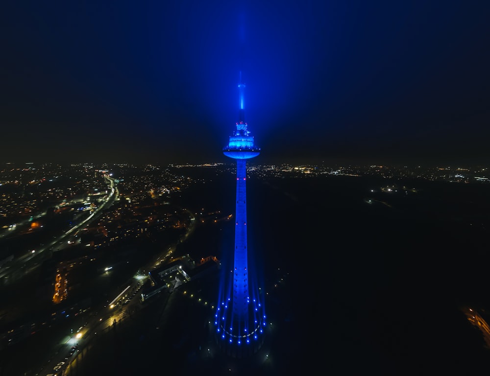 lighted tower during night time