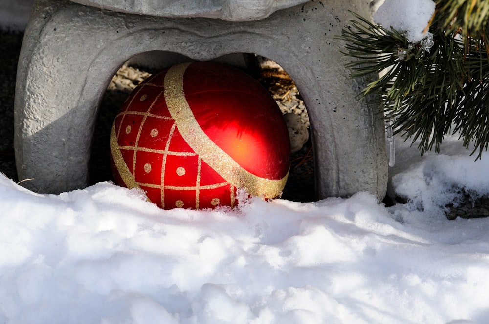 red and white egg on white snow