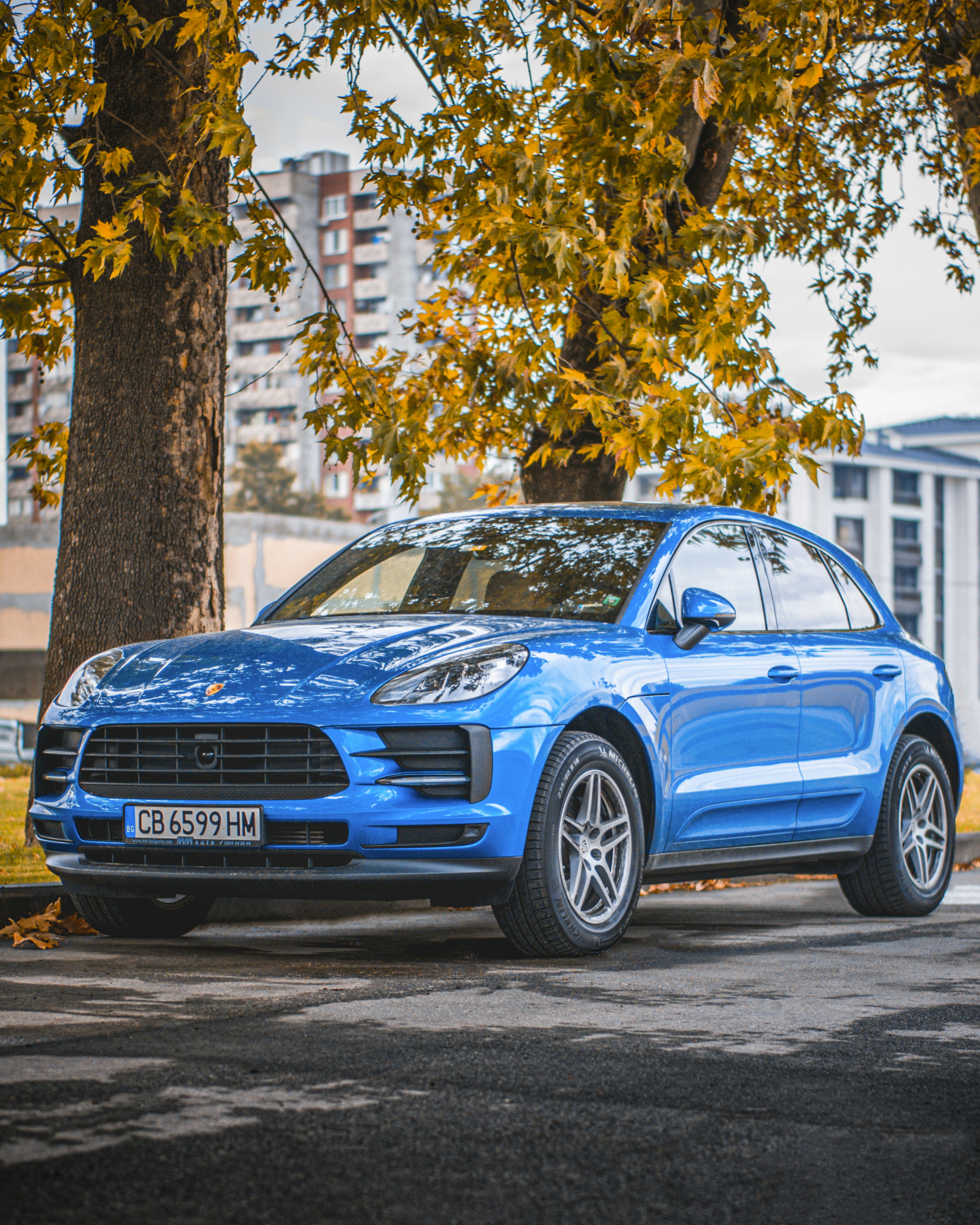 blue audi a 4 parked on the side of the road
