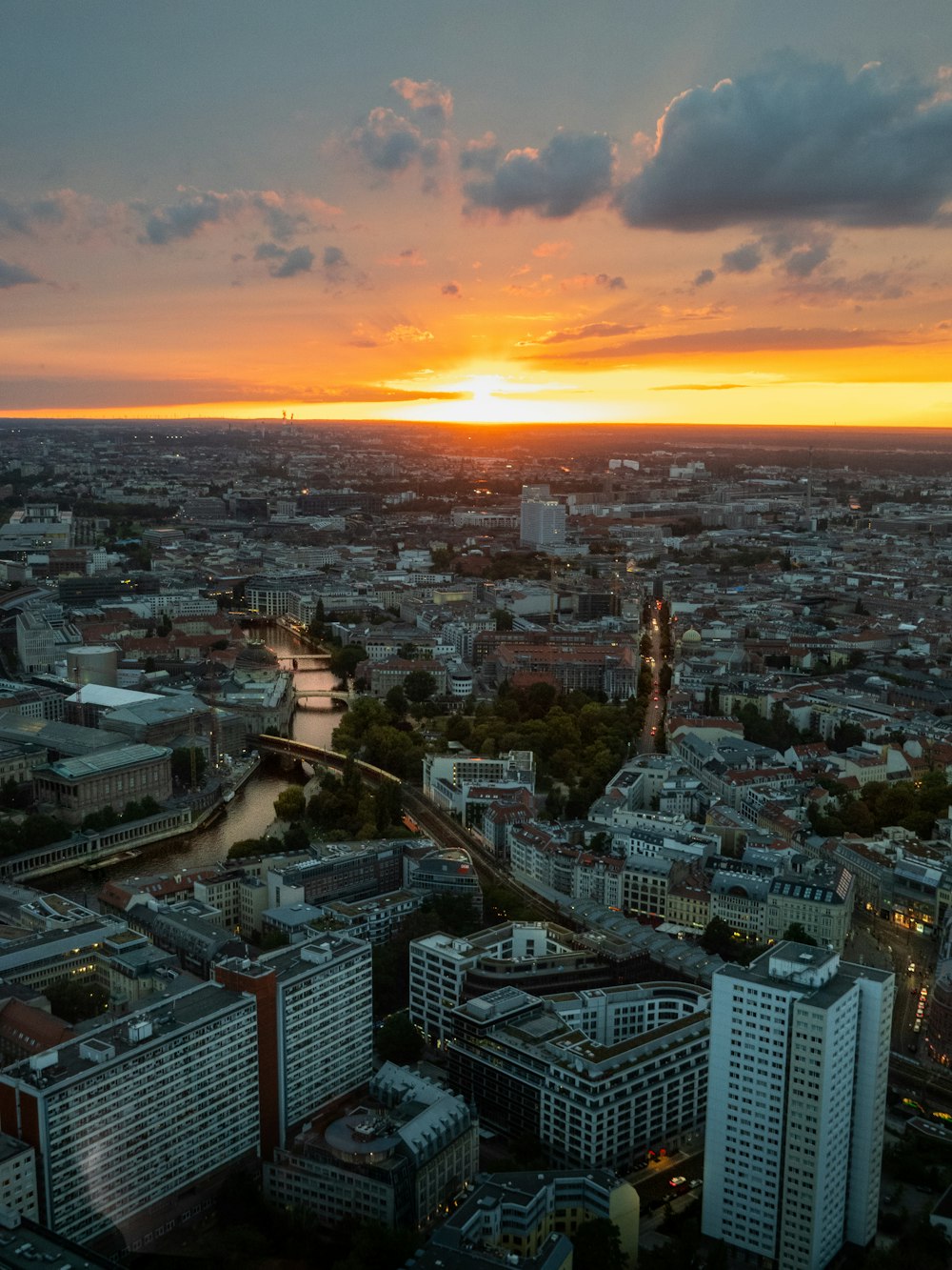 city skyline during sunset with cloudy sky