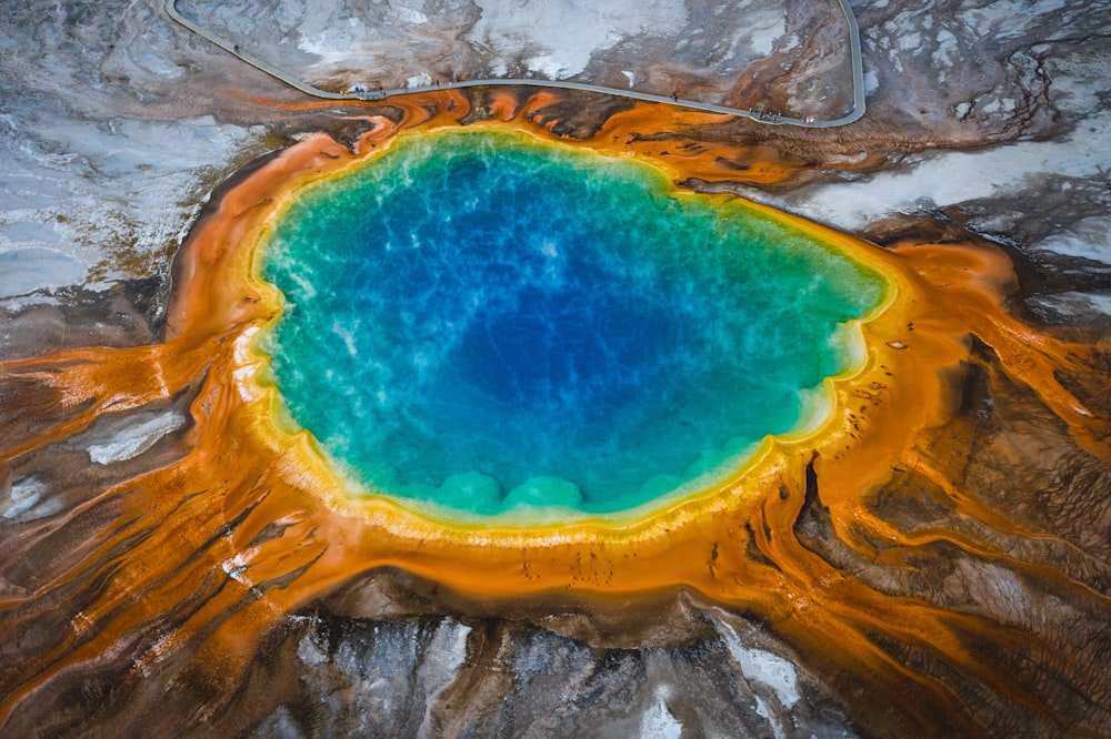 blue and brown water on brown rock