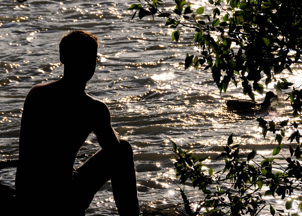silhouette of man standing on water during daytime