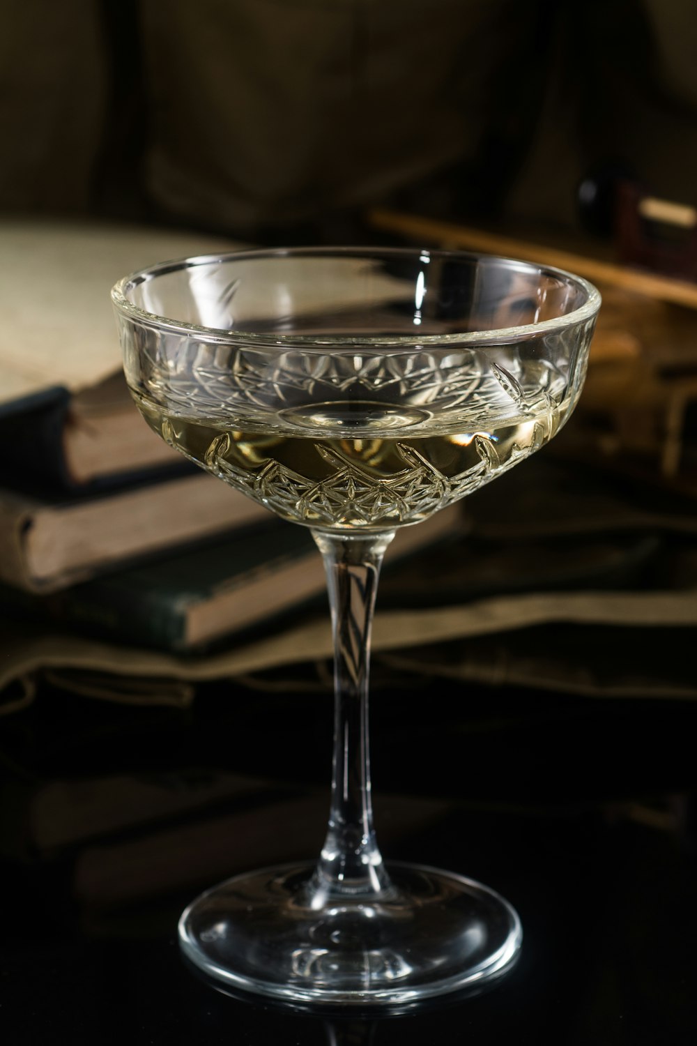clear wine glass on black table