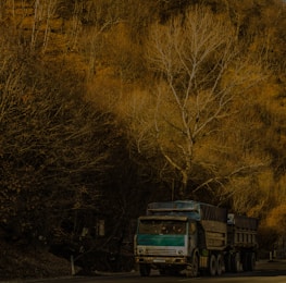 Agromove Transportes truck driving through a green agricultural landscape.