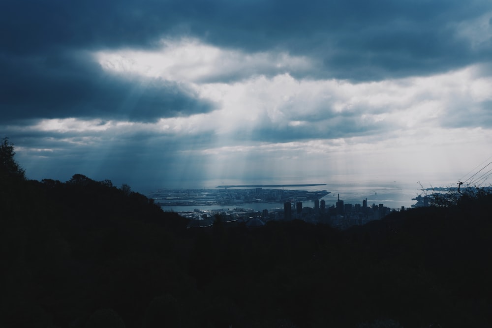 silhouette of trees under cloudy sky during daytime