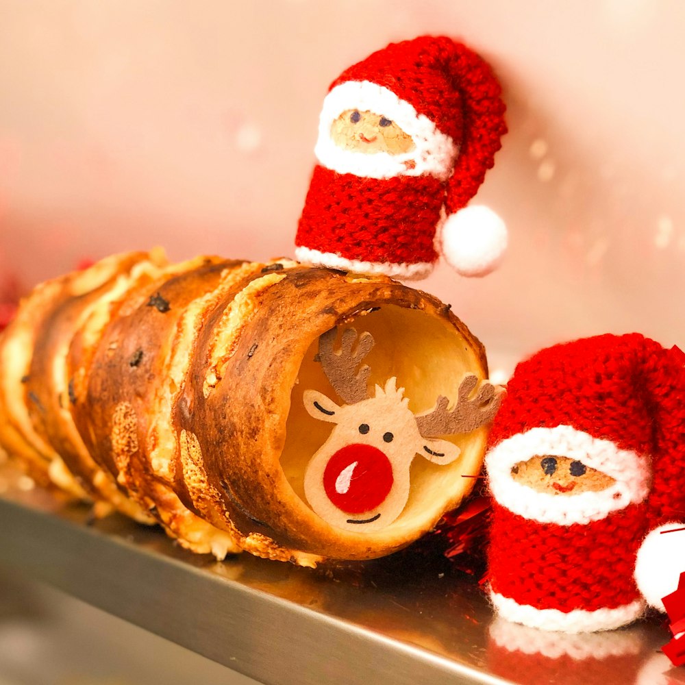 brown bread with red and white santa hat