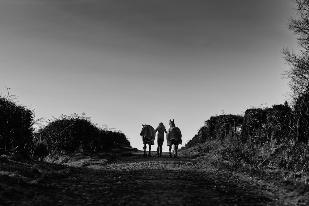 foto em tons de cinza de pessoas andando na estrada