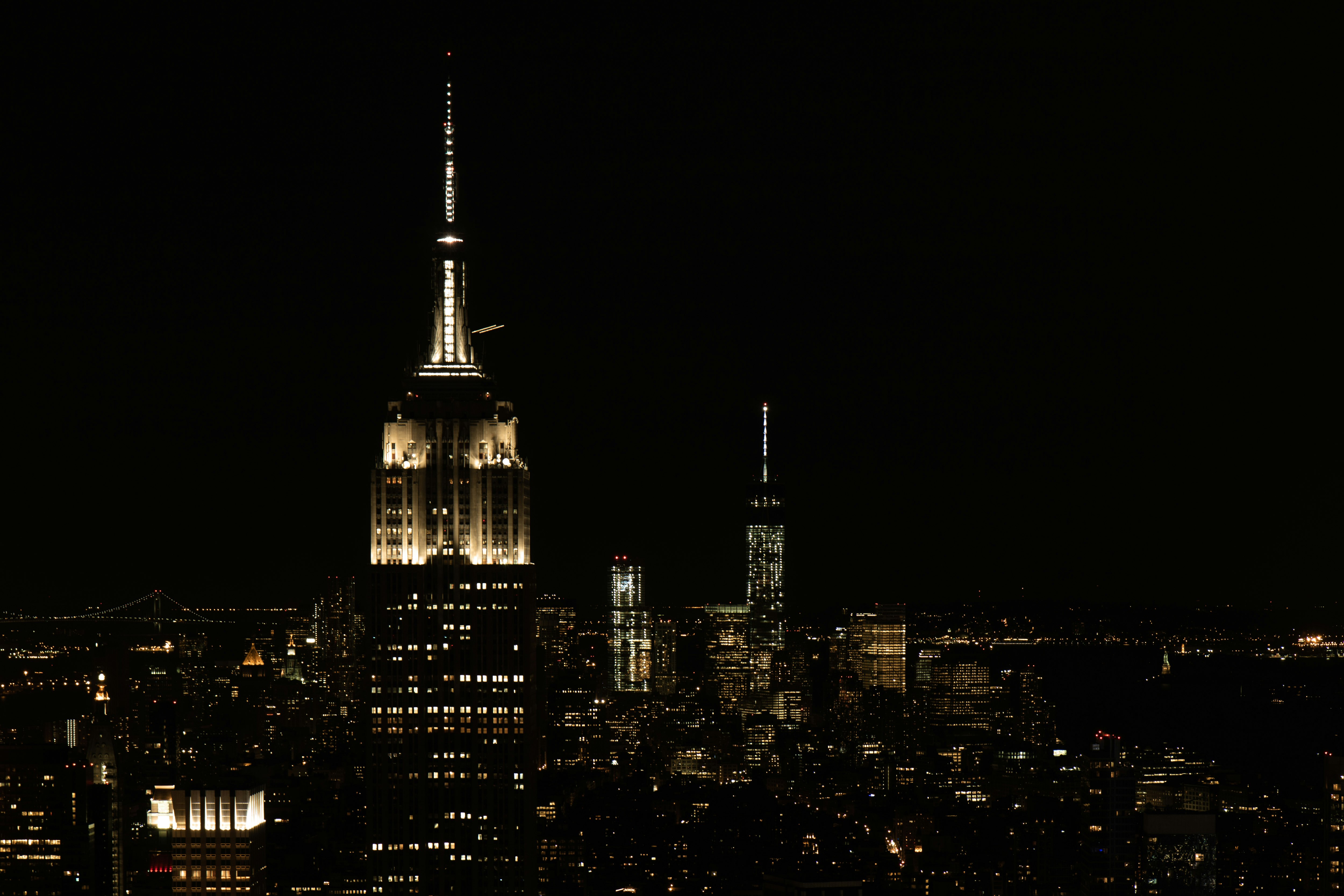 city skyline during night time