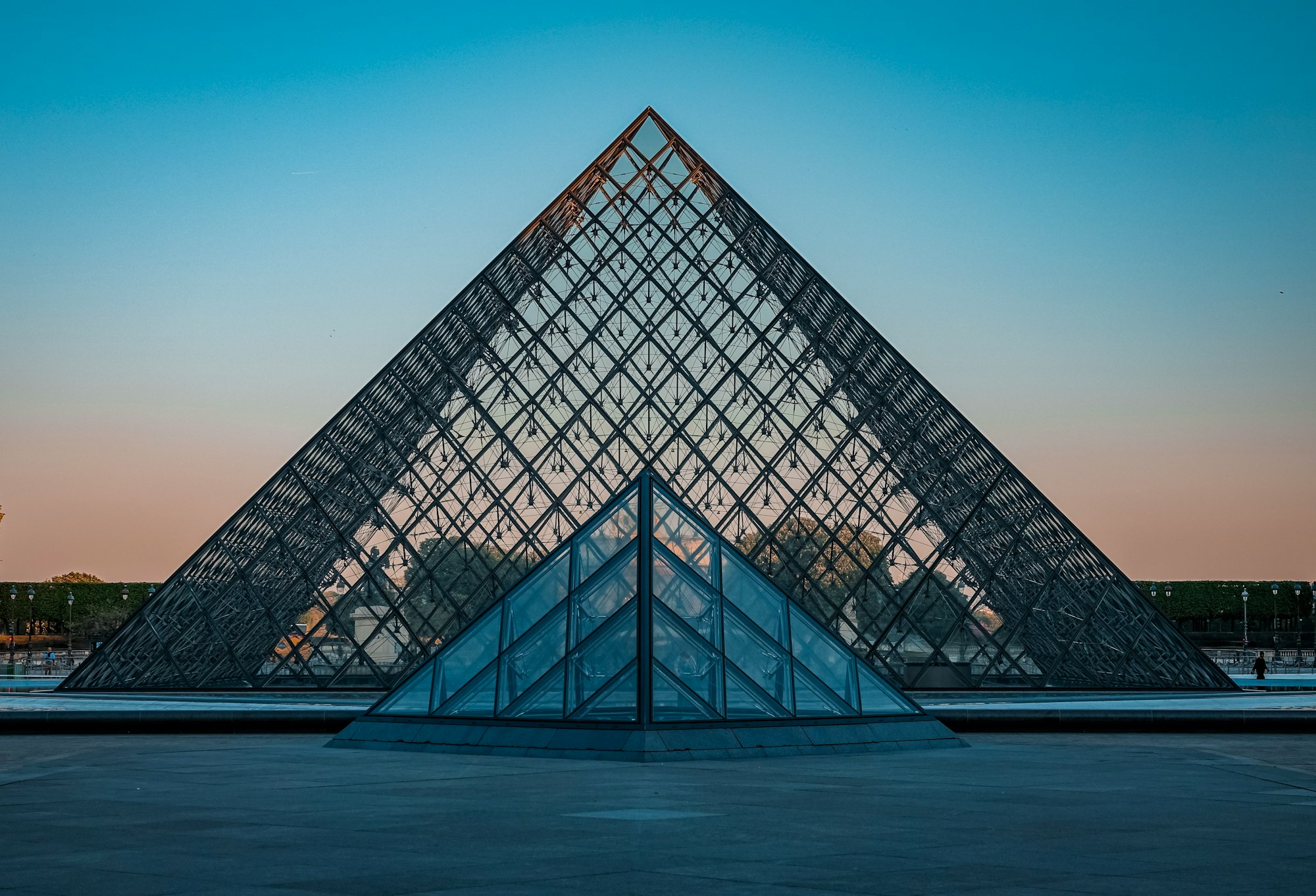 The Louvre at sunrise in Paris.