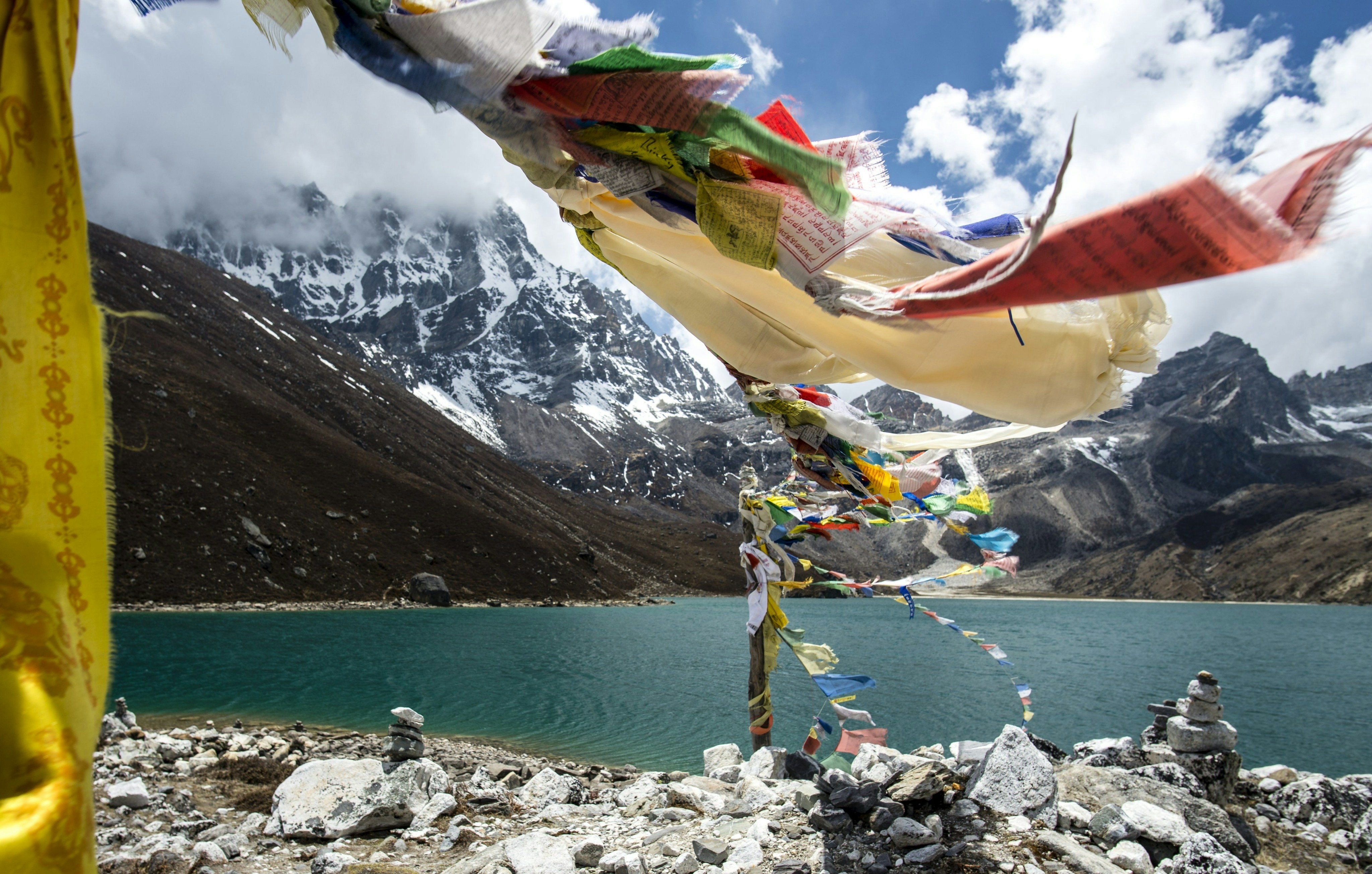 Namtso sacred lake with turquoise water and snow peaks Tibet