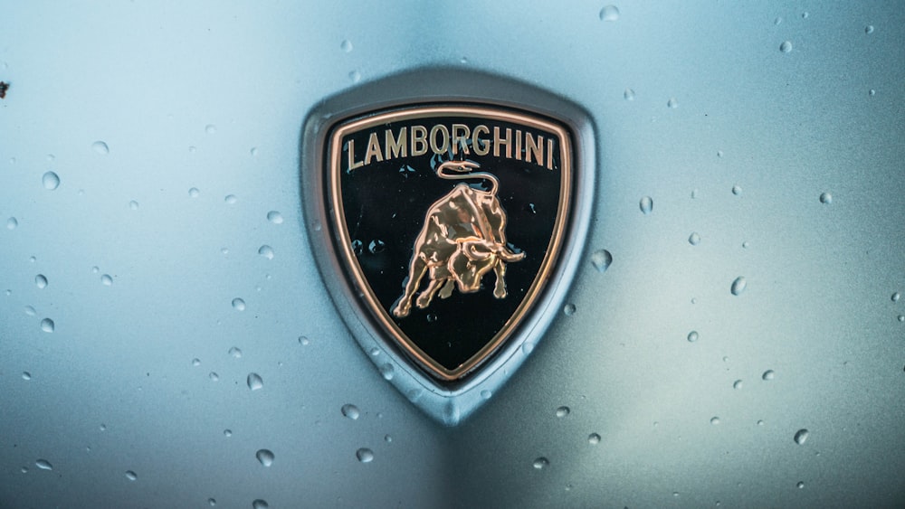 a close up of a lamb logo on a car