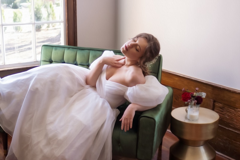 Graceful white dress on sofa