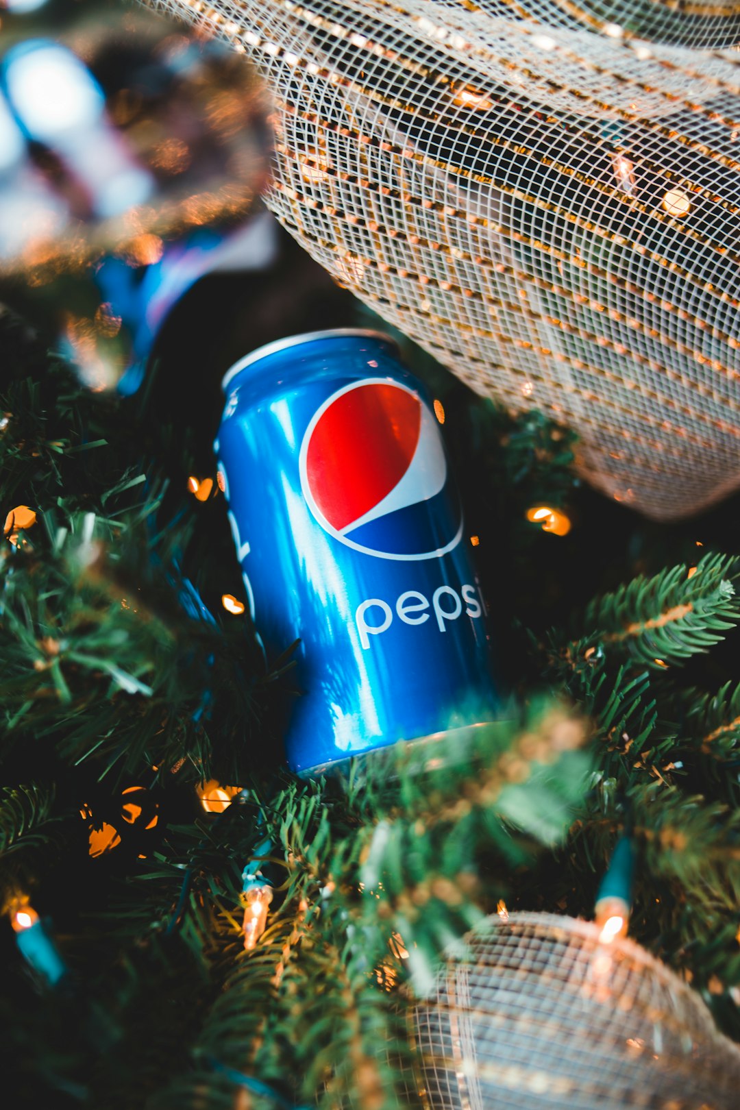 pepsi can on green christmas tree