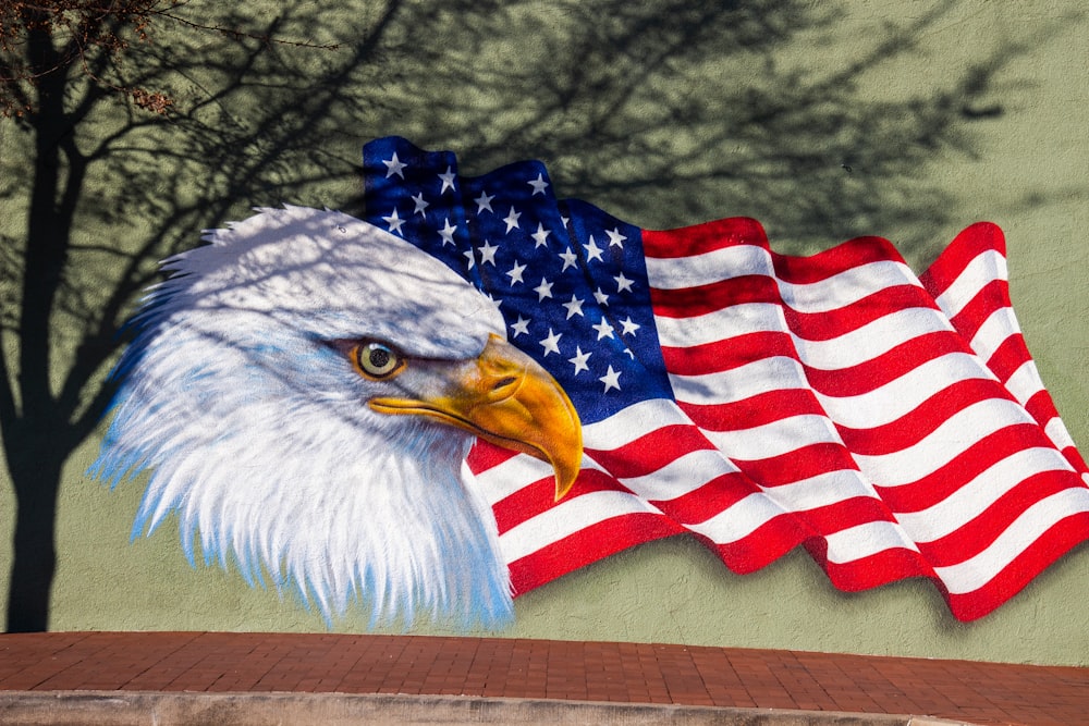 american flag on brown wooden table