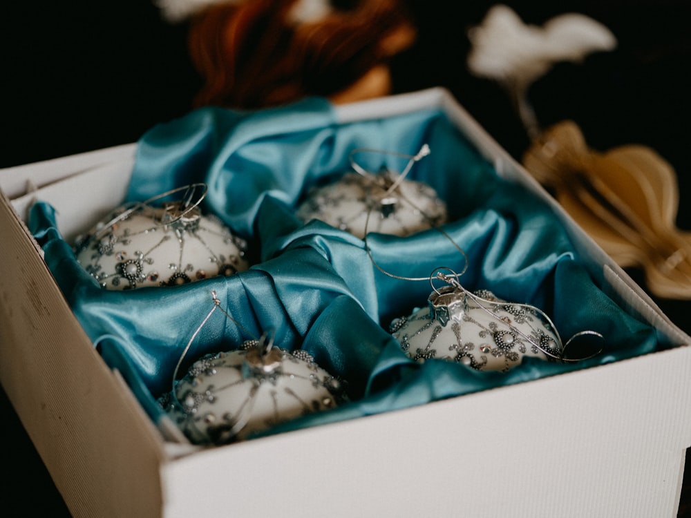 blue and white floral gift box