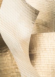 Close-up of a sophisticated metal architectural detail with silver and gold tones.