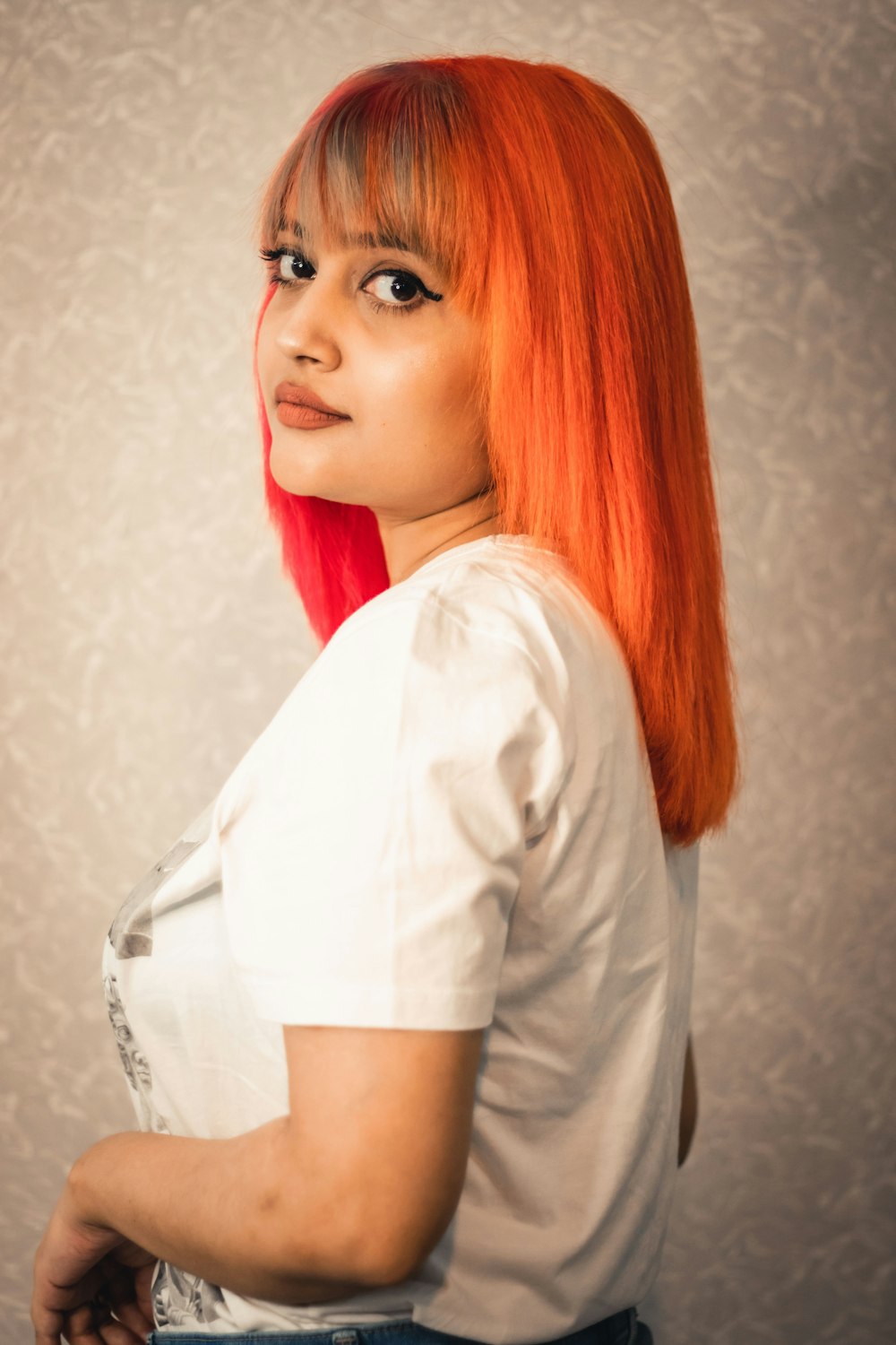 woman in white t-shirt