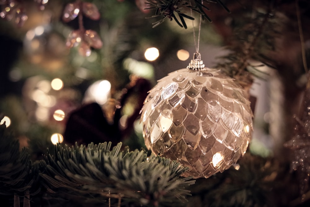 gold and white christmas baubles