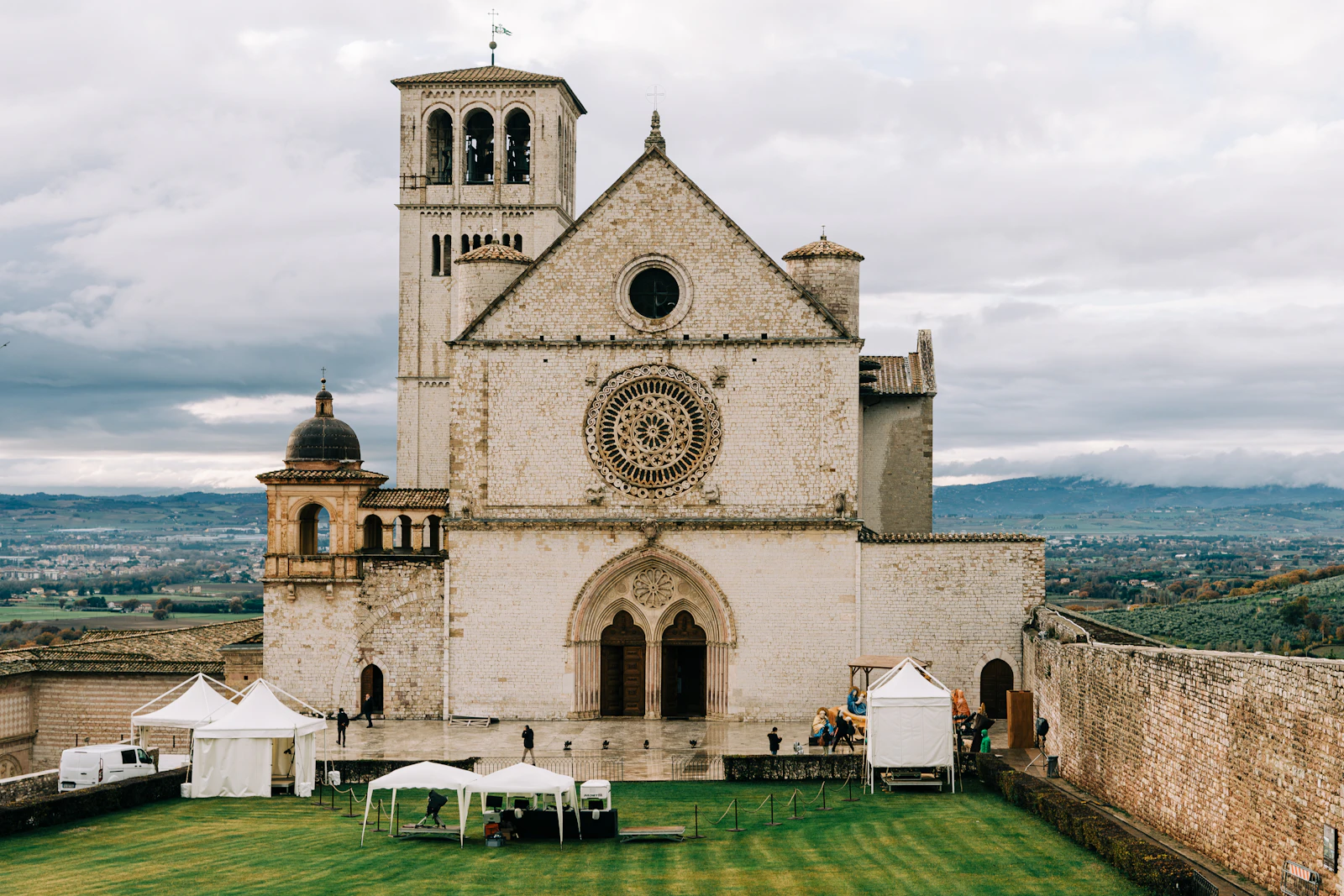 View of the Basilica of St Francis of Assisi, in the town of Assisi, Umbria, Italy, decorated with frescos by Giotto and Cimabue