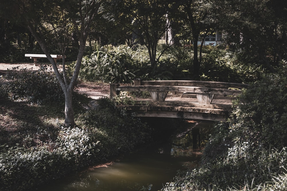 brown wooden bridge over river