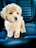 A fluffy, light-colored puppy stands on the back seat of a car, with its large eyes looking curiously ahead. The car seat is made of dark leather, featuring horizontal stitching patterns. The contrast between the puppy’s light fur and the dark seat highlights the adorable features of the dog.