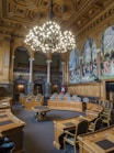 brown wooden chairs inside building