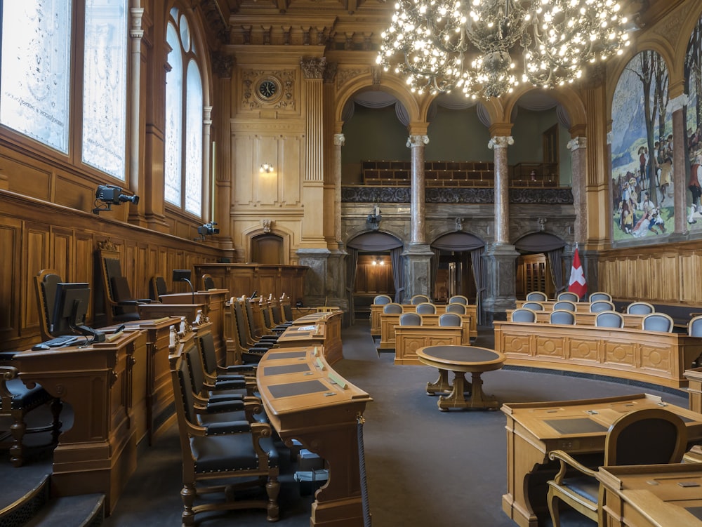 brown wooden chairs inside building