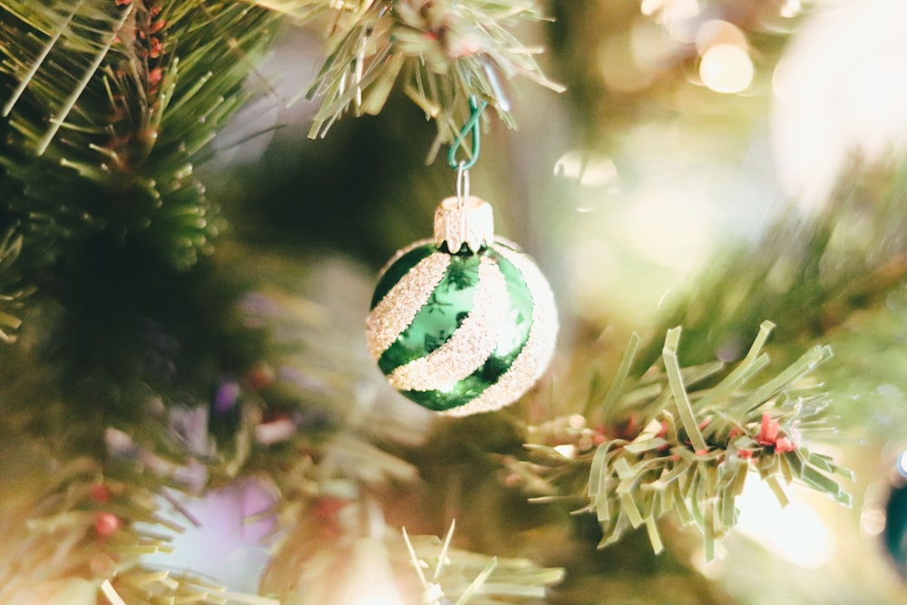 green and white christmas bauble