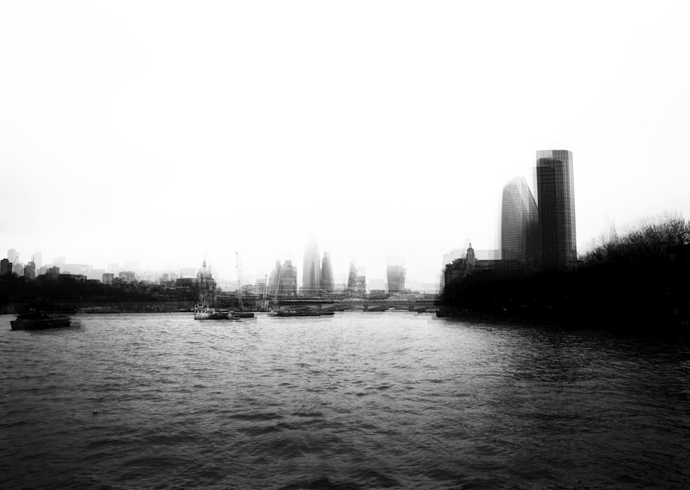 grayscale photo of city skyline