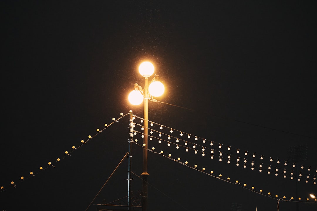 lighted street light during night time
