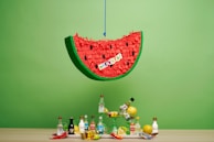 green and pink heart shaped wall decor