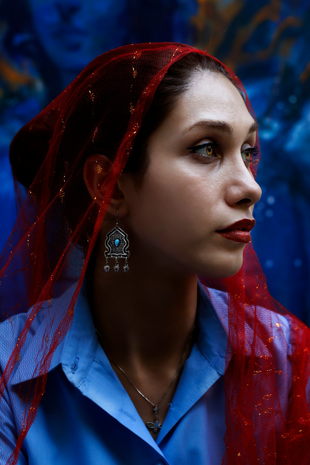 woman in blue collared shirt