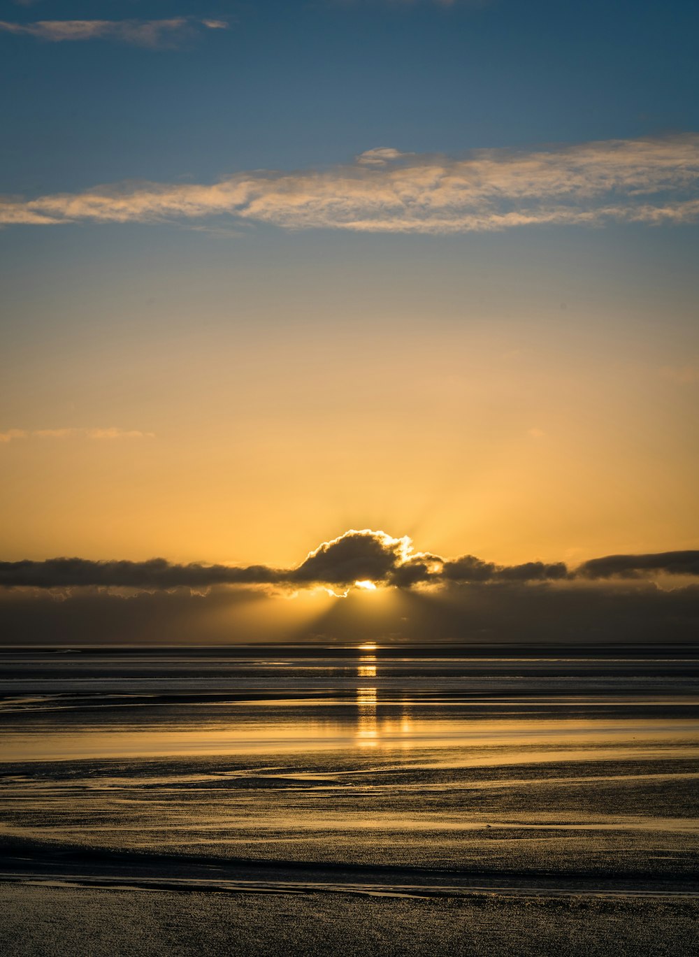 body of water during sunset