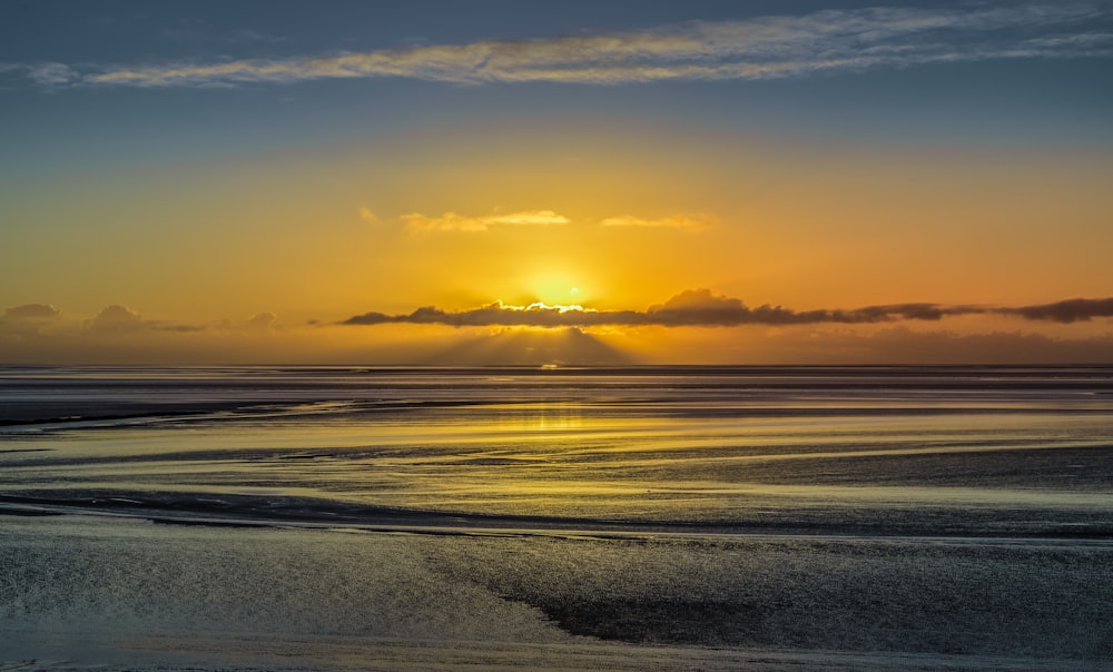 body of water during sunset