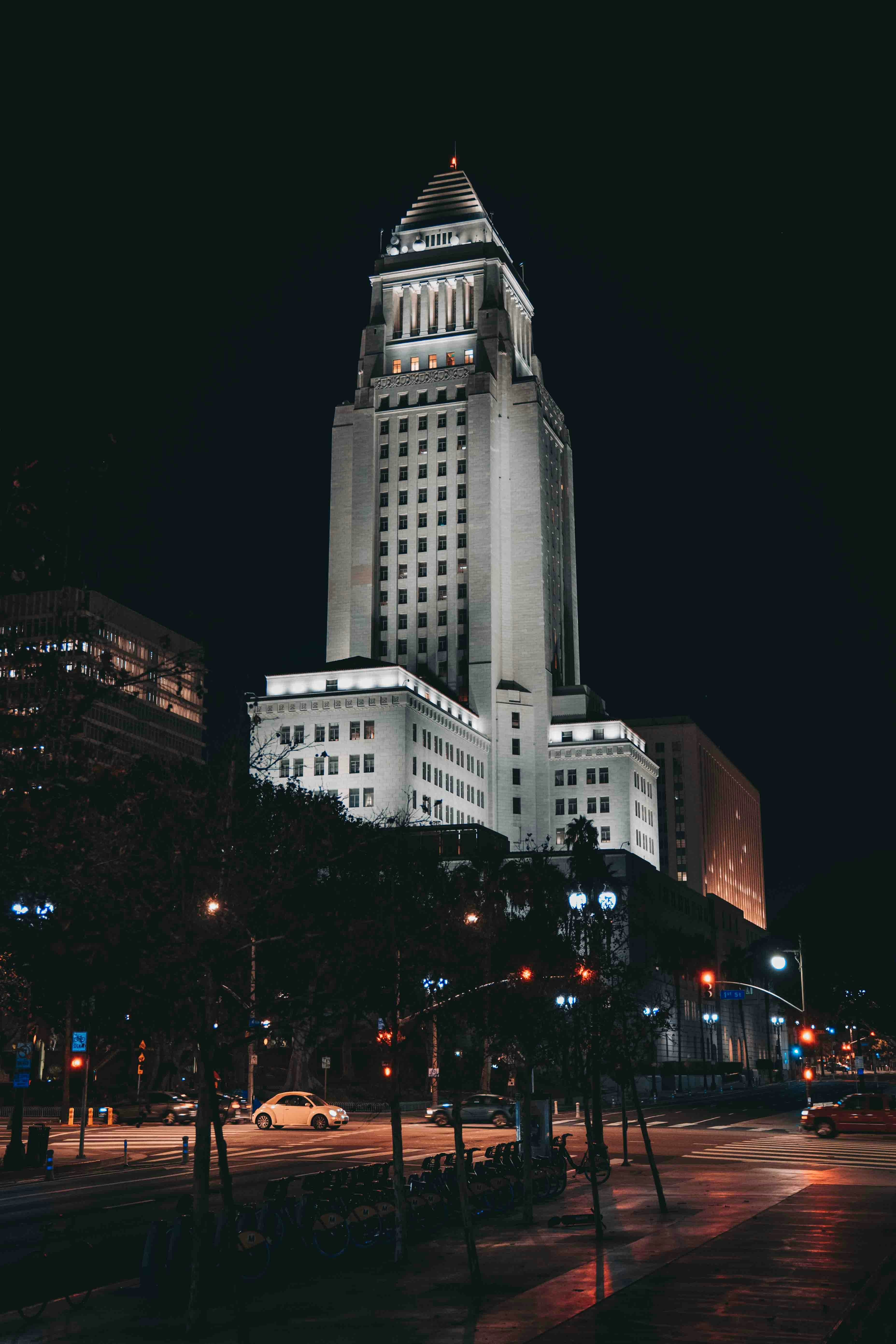 white concrete building during night time