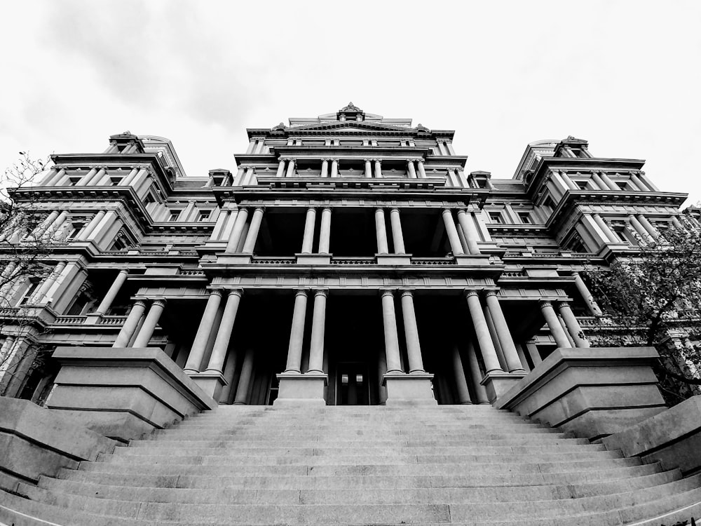 grayscale photo of concrete building