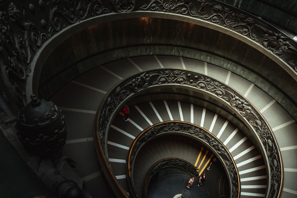 black and white spiral staircase