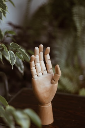 brown wooden human hand figurine