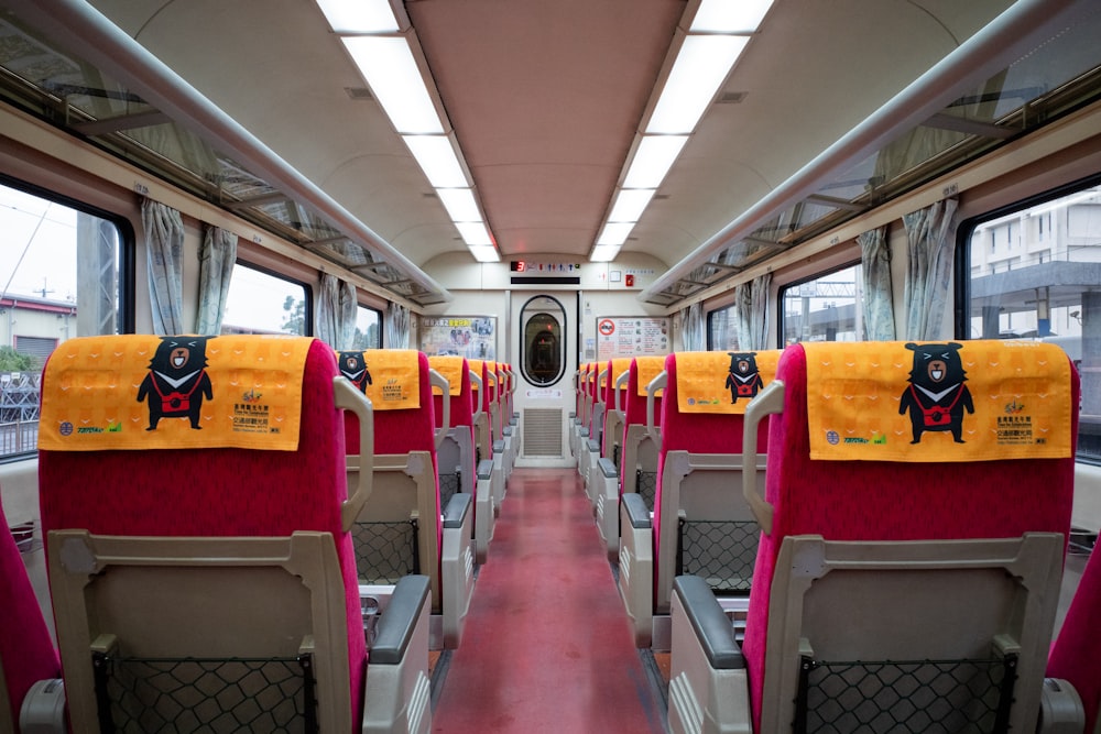 yellow and red bus seats