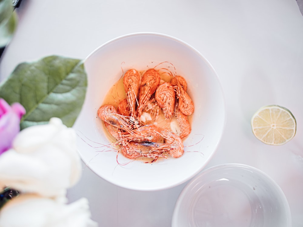 shrimp dish on white ceramic plate