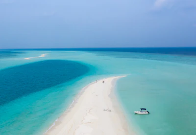 A white sandbank in a turquoise Maldivian lagoon, seen from the air
