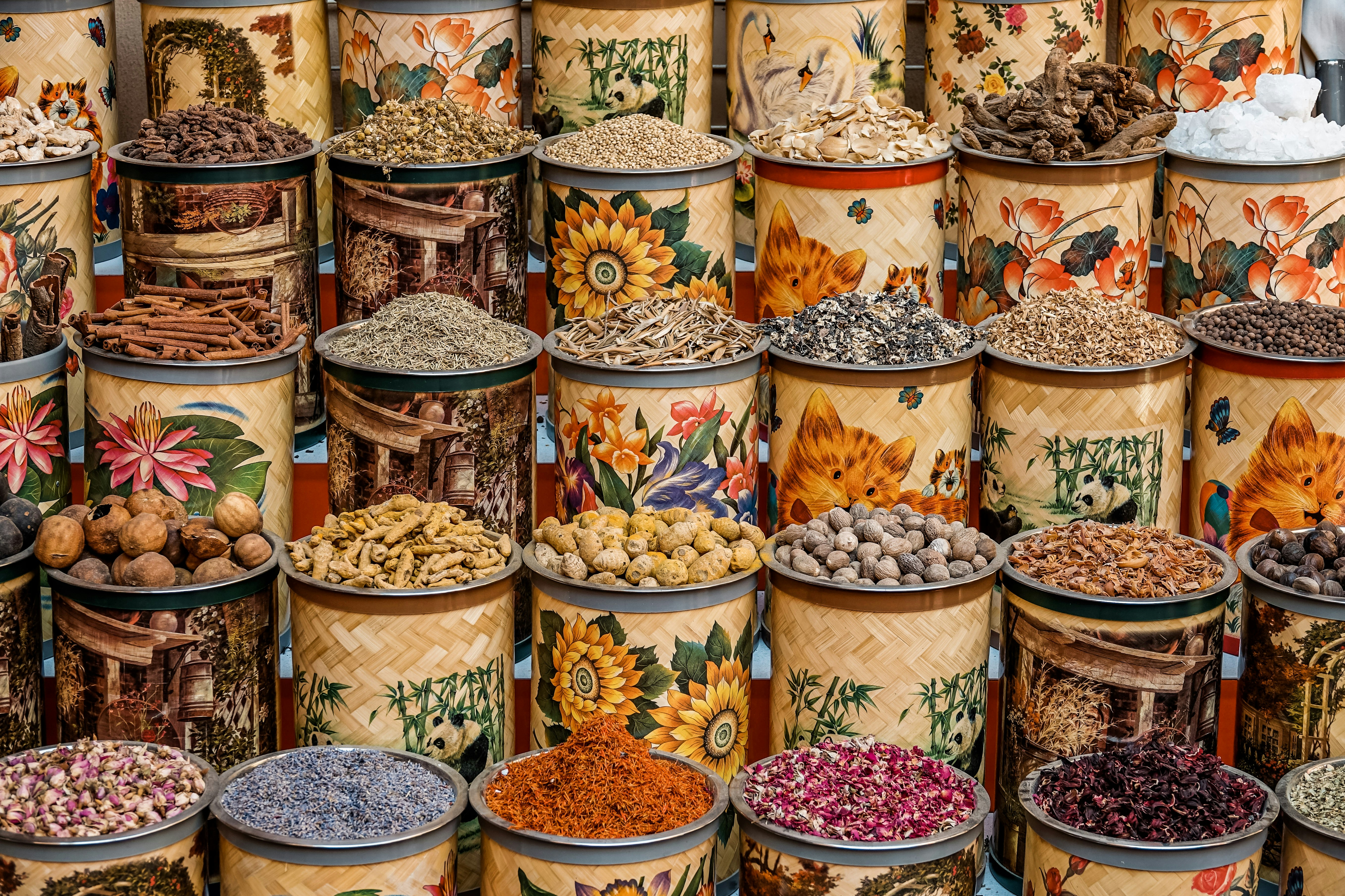 brown and white floral ceramic bowls