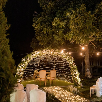 white chairs and table with white table cloth