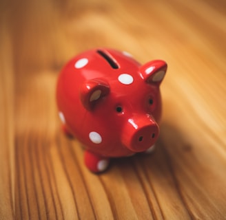 pink and black ceramic piggy bank