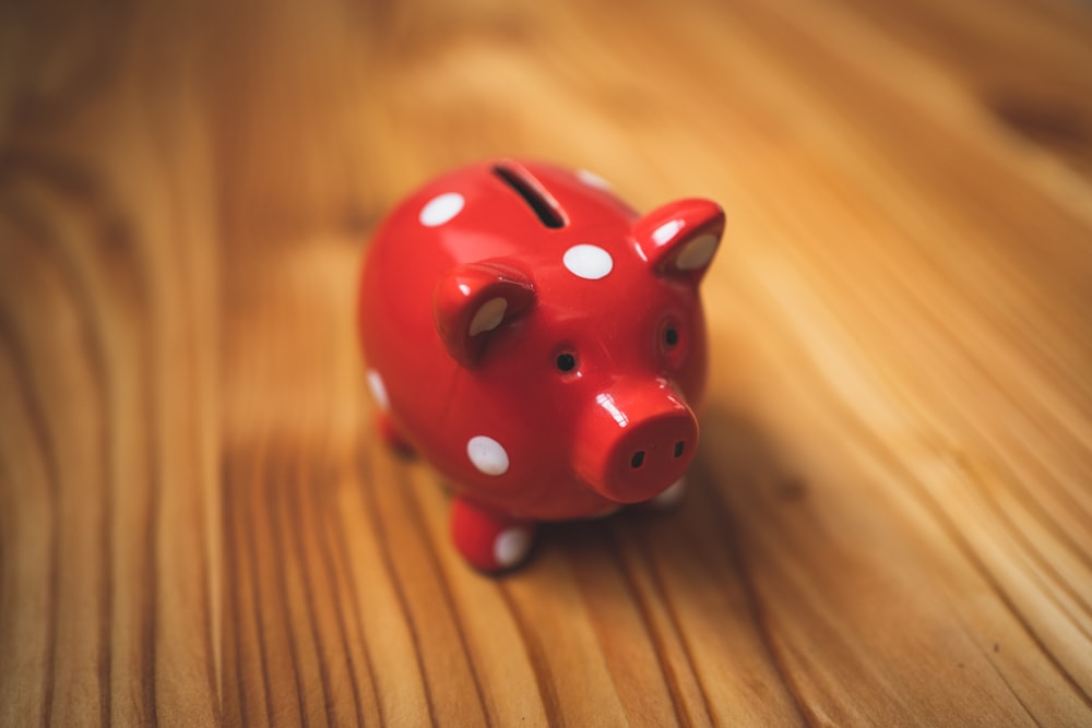 red and black ceramic piggy bank