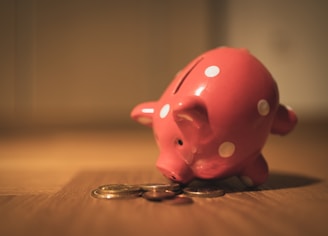 pink pig coin bank on brown wooden table