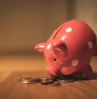 pink pig coin bank on brown wooden table