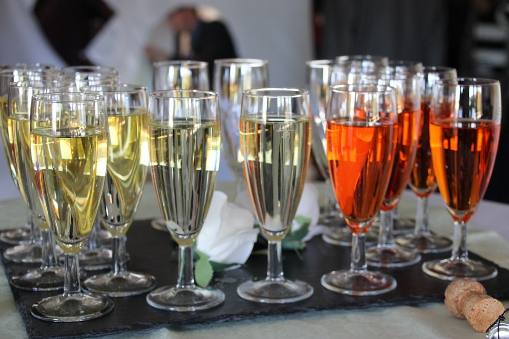 clear wine glasses on table