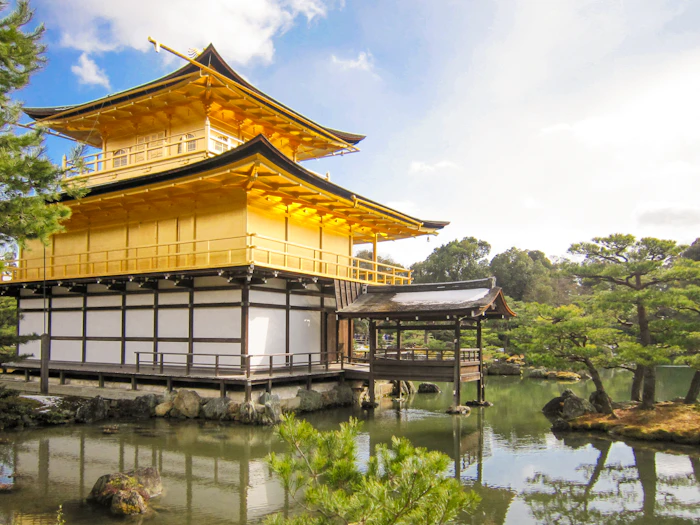 Kinkaku-ji's golden pavilion beside the pond